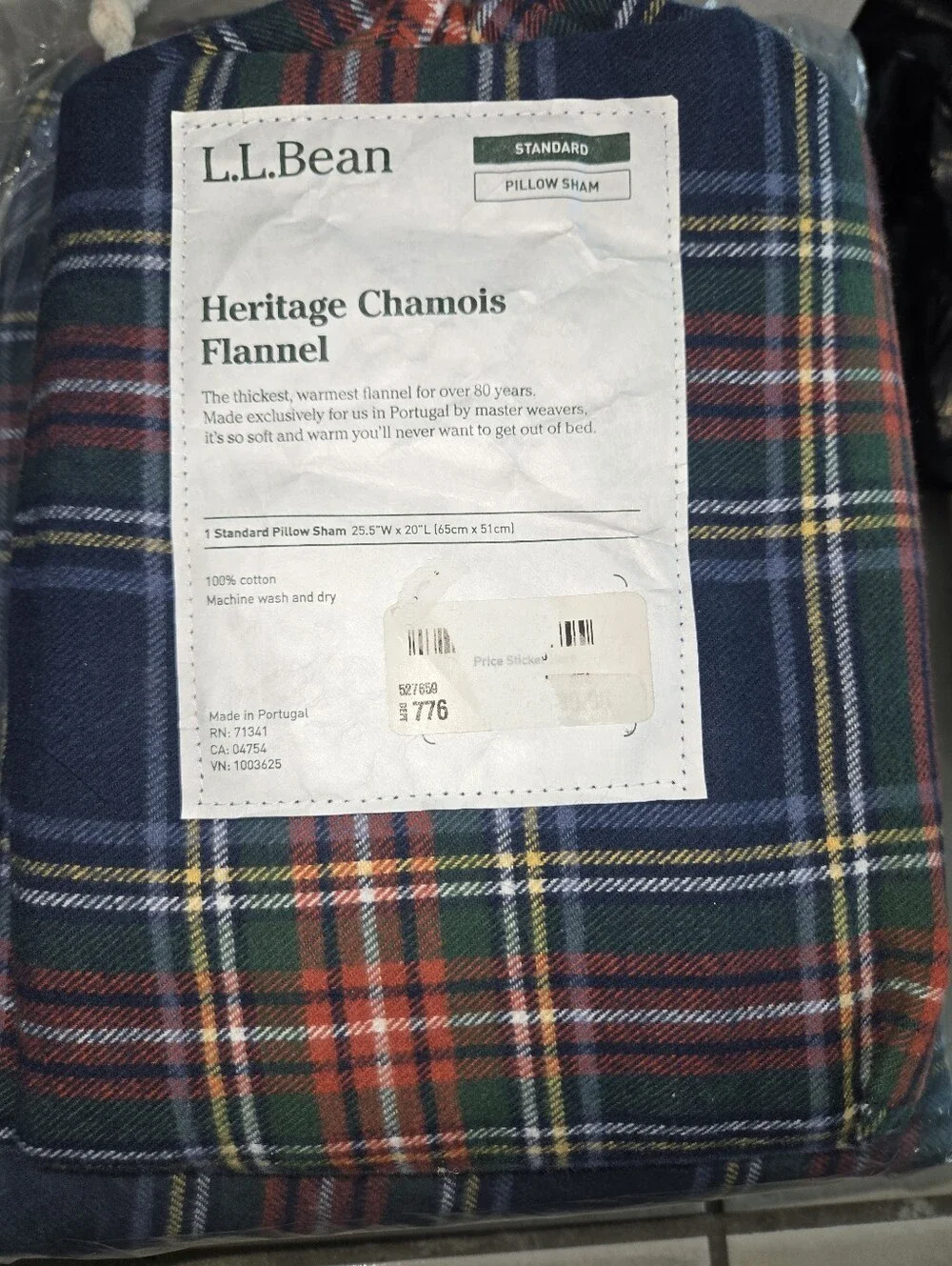 L.L. Bean Heritage Chamois Flannel Comforter Cover Navy Plaid + 2 Standard Shams